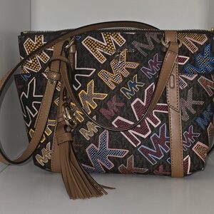 Michael Kors Brown Multicolor Logo Shoulder Bag